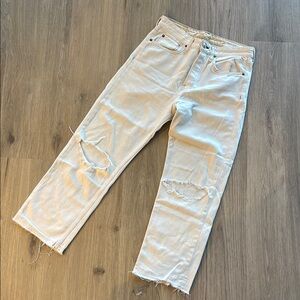 rag & bone Women's Distressed Cream Cropped Jeans